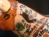 Mexican vintage pottery and ceramics, and Mexican vintage folk art, a pottery bull with fine hand-painted decoration, c. 1950. Signed on the bottom, Jose Trinidad Bernabe Lopez, Tonala, Jalisco Mexico. Another closeup.